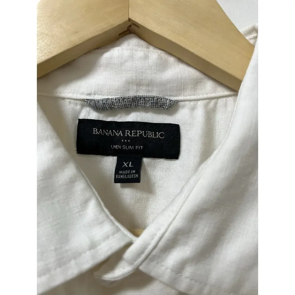 Banana Republic Mens Slim Linen Button Shirt Size XL White Coastal Preppy Travel